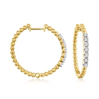 Ross-Simons Diamond Beaded Hoop Earrings in 18kt Gold Over Sterling