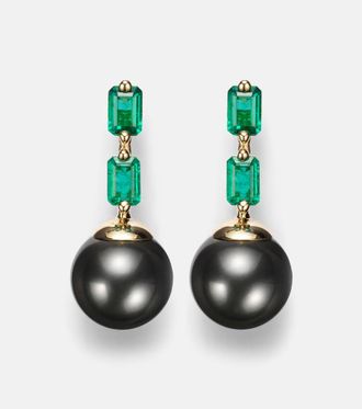 Suzanne Kalan 18kt gold drop earrings with pearls and emeralds
