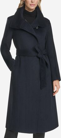 Cole Haan Womens Slick Wool Belted Coat - Blue Size 14
