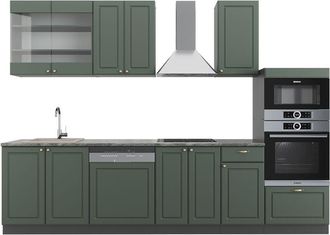 Vicco Cucina componibile Fame-Line, Verde-oro Country House/Antracite, 300 cm con armadio alto, senza piano di lavoro
