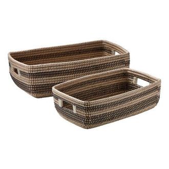 Tag Set of 2 Seagrass Stripe Decorative Baskets for Storage in Black at Nordstrom