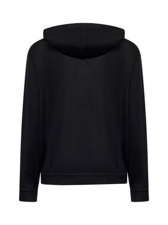 Brunello Cucinelli Womens Zip-Up Hoodie Black Cotton-Silk Interlock Cardigans Sweater