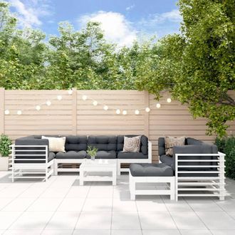 vidaXL Juego De Muebles Jard&iacute;n 10 Pzas Y Cojines Madera Maciza Blanco Vidaxl