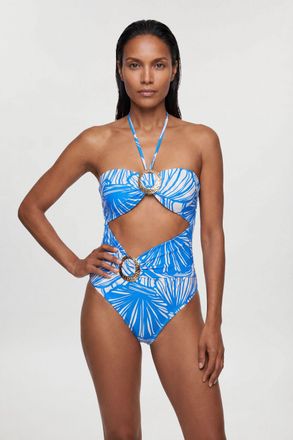 Karen Millen Womens Blue Abstract Print Trim Detail Swimsuit Nylon - Size X-Small