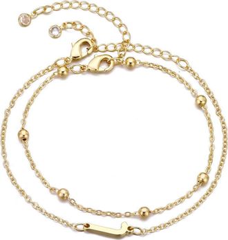 Adornia 2-Piece Initial Bead Chain Bracelet Set in Gold-J at Nordstrom Rack