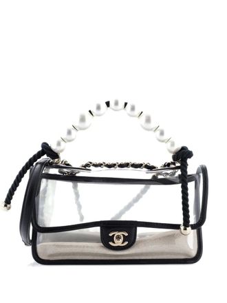 Chanel Sand By The Sea Pearl Flap Bag PVC with Lambskin Medium shoulder bag - Black