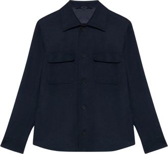 Brooks Brothers Marineblauw wollen overhemdjas - Heren - Zomerjassen - Blauw - XL - Wol - Jassen