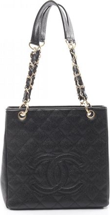 Chanel Black Leather Handbag Tote Bag (Pre-Owned)