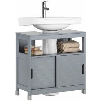 SoBuy Mueble para Debajo del Lavabo Armario de Baño de Suelo 1 Estante y 2 Puertas Correderas 60 x 30 x 60 cm Gris FRG128-II-SG Sobuy es