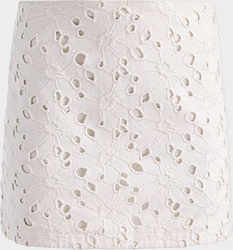 Alice & Olivia Riley Eyelet Denim Mini Skirt