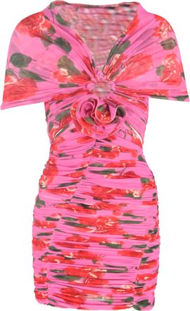 Magda Butrym mini-jurk met bloemenprint, ruches en blote schouders in roze polyamide