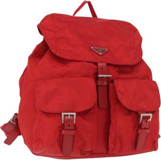 Prada Double Front Pocket Backpack Tessuto Red Nylon Backpack Bag (Pre-Owned)