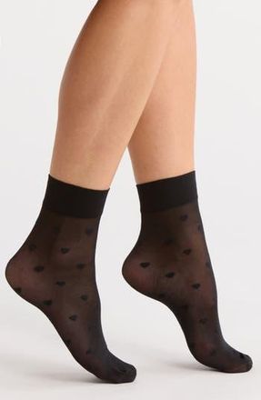 Nordstrom Heart Sheer Ankle Socks in Black at Nordstrom Rack, Size 9/11