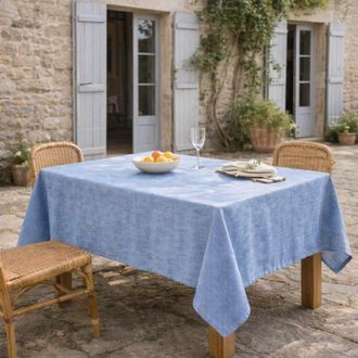 Febronie Mantel + 10 servilletas algod&oacute;n 180x400 azul griego