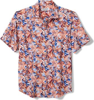 Tommy Bahama Bahama Coast Royal Palms Leaf Print IslandZone Short Sleeve Button-Up Shirt in Majorca at Nordstrom, Size Xxx-Large