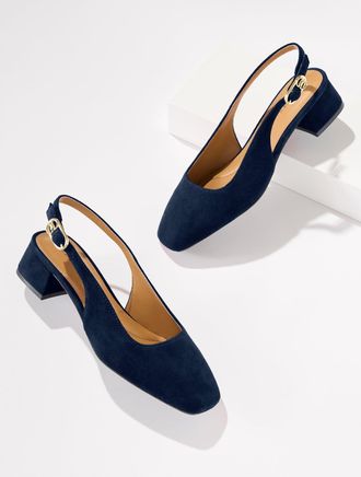 Talbots Eliana Slingback Block Heel Pumps - Suede - Blue - 10 1/2 M Talbots