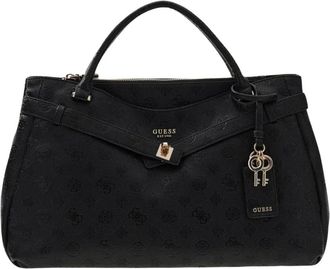 Guess Ella Logo Large Girlfriend Satchel - Dames - Handtassen - Zwart - ONE Size - Leer - Tassen