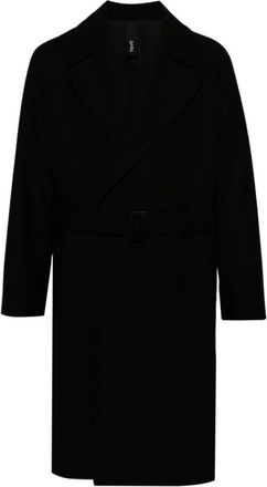 Hev&ograve; Zwarte Wollen Jas met Riem - Heren - Jas met riem - Zwart - L - Wol - Jassen