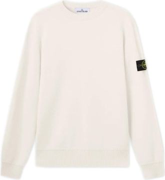 Stone Island Trui met ronde hals en ribbelstructuur - Heren - Ronde hals truien - Wit - L - Wol - Truien & Vesten