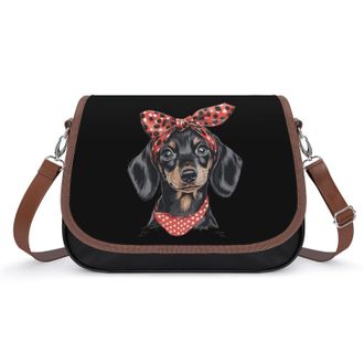 Generic Cute Dog With Bow And Scarf Crossbody Bags for Women Fashion Leather Shoulder Handbags With Adjustable Strap