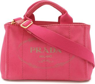 Prada Canapa Pink Canvas Shoulder Bag Tote Bag (Pre-Owned)