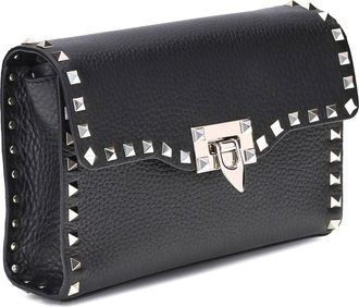 Valentino Garavani Womens Rockstud Mini Shoulder Bag Garnet Calfskin Nero Calf Leather Bos Taurus