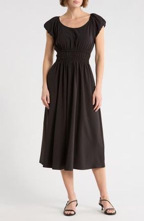DKNY Puff Sleeve Fit & Flare Midi Dress in Black at Nordstrom Rack, Size 10