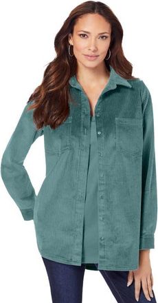 Roaman's Corduroy Button Front Shirt in Cool Sage at Nordstrom, Size 36