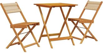 vidaXL 3 Piece Bistro Set Beige Polypropylene and Solid Wood Vidaxl