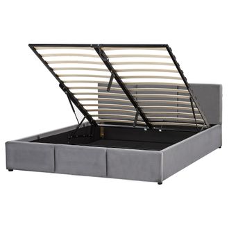 Beliani Cama Con Almacenaje De Terciopelo Gris Oscuro 160 X 200 Cm Acolchado Almacenaje Bousse