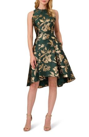 Adrianna Papell Ruffle Sleeveless Jacquard Cocktail Dress in Hunter at Nordstrom, Size 14