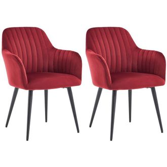 Vente-Unique Sedia con braccioli in Velluto e Metallo Nero Bordeaux - Lotto di 2 - ELEANA