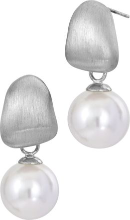 Savvy Cie Jewels RHODIUM PLATED BRUSHED M. O.P DROP EARRINGS