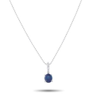 Luxury Bazaar 18K White Gold 0.10ct Diamond and Sapphire Pendant Necklace MF09-041426