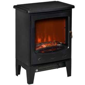 HOMCOM Freestanding Electric Fireplace Stove Heater W/ LED Flame Effect Black | TJ Hughes