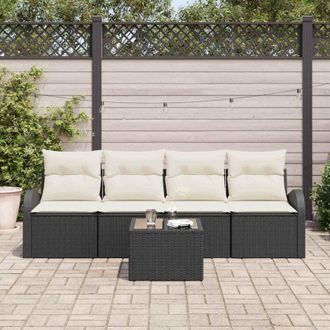 vidaXL Vidaxl - Conjunto De Sof&aacute; De Jard&iacute;n 5 Pcs Negro, Crema 55 X 55 X 37 Cm