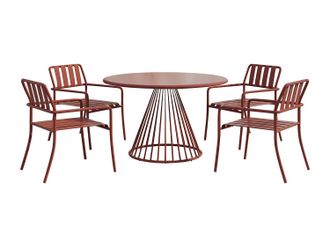 Vente-Unique Comedor de jard&iacute;n de metal: Mesa D.120 cm y 4 sillones apilables - Terracotta - BIRMOS de MYLIA