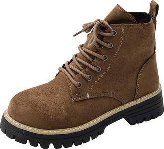Generic Womens Fleece Lined Boots Cosy Winter Shoes Classic Solid Color Non-Slip Flat Low Heel Comfortable Warm Lace Up Ankle Boots for Cold Weather