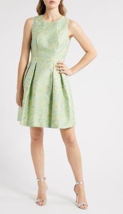 Vince Camuto Jacquard Fit & Flare Dress in Green Multi at Nordstrom Rack, Size 12
