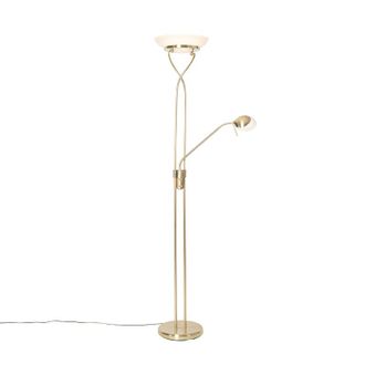 QAZQA Moderno L&aacute;mpara De Pie De Lat&oacute;n Con L&aacute;mpara De Lectura Con Led Y Atenuador - Empoli Acero Alargada Incluye Led Max. 1 X 30 Watt - Qazqa