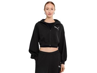 Puma Essentials Graphics Bedazzled Cropped Hoodie Womens Sweatshirt Puma Black : SM, Cotton/Polyester/Terry