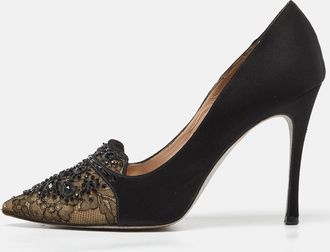 Rene Caovilla Ren&eacute; Caovilla Black Satin And Lace Crystal Embellished Pumps