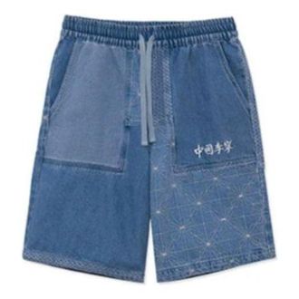 Li-Ning Embroidered Color Block Denim Shorts Denim Blue AJSR009-1