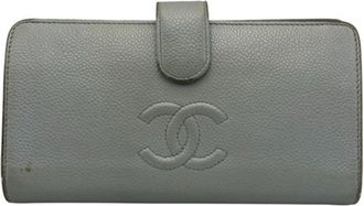 Chanel Light Blue Leather Long Wallet (Bi-Fold) (Pre-Owned)