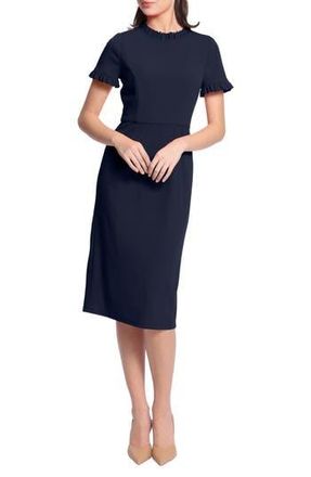 Maggy London Ruffle Short Sleeve Pocket Sheath Dress in Twilight Navy at Nordstrom Rack, Size 10