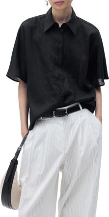 Mango Pai Linen & Cotton Button-Up Shirt in Black at Nordstrom, Size 2