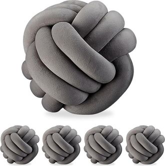 Relaxdays Relaxdays Set of 5 Knot Pillows, Knotted Tie Cushion for Sofa, Decorative, Nordic/Celtic, Braid, Ø 25 cm, Grey