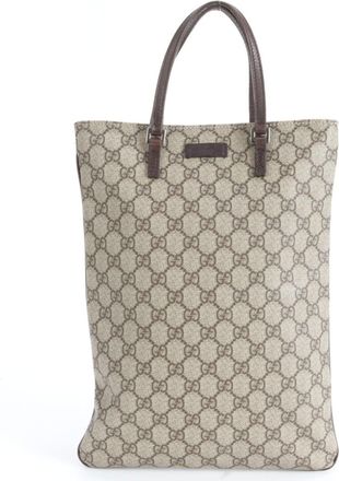 Gucci Beige Leather Coated Canvas Handbag Tote Bag (Pre-Owned)