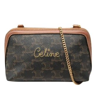 Celine Pre-owned Geborduurde Canvas Crossbody Tas - Dames - Pre-owned - Bruin - Maat: ONE Size Leer