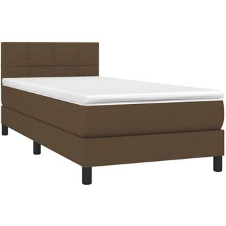 vidaXL Cama Box Spring Colch&oacute;n Y Luces Led Tela Marr&oacute;n Oscuro 90x190cm Vidaxl
